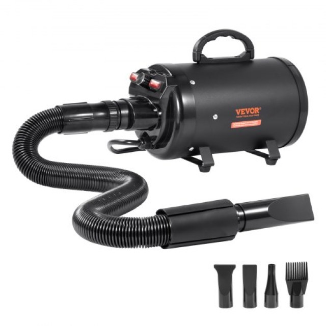 VEVOR Στεγνωτήρας Σκύλου 2000W, Ρυθμιζόμενη Ταχύτητα & Θερμοκρασία, 4 Ακροφύσια, Μαύρο  CWHGJSTS3640MLI0VV2