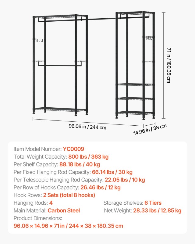 VEVOR Ανθεκτικό Ράφι Ρούχων με Χωρητικότητα 363 kg SLJTCYJ4G6C623ON...