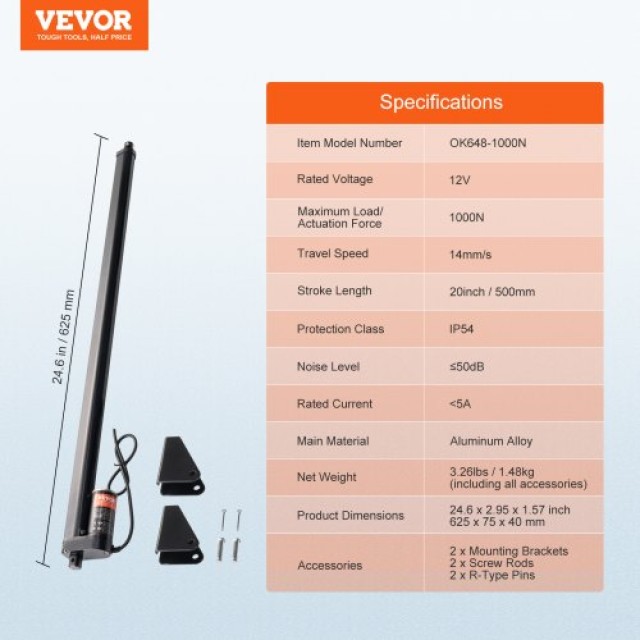 VEVOR  Γραμμικός Ενεργοποιητής 12V 20 0.55/s 220lbs IP54 CGXXZXQ20INCR452NV9