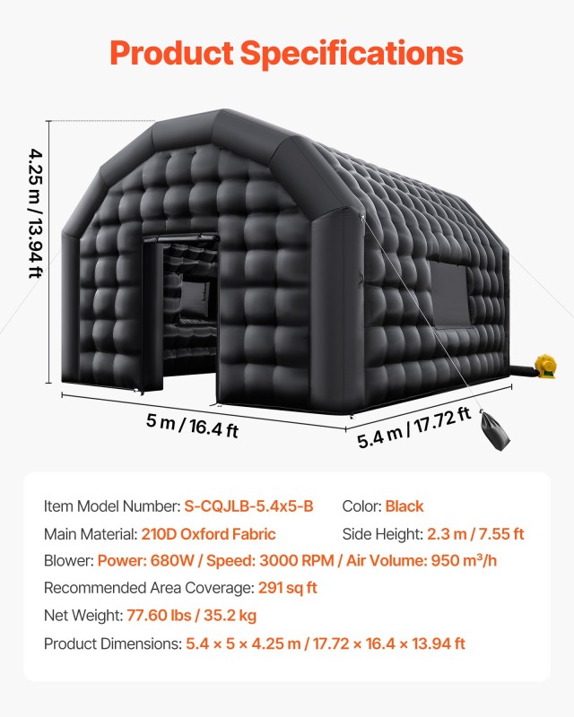 VEVOR Φουσκωτό Νυχτερινό Κλαμπ 5.4 x 5 x 4.2 m - Πάρτι Τέντα με Φυσ...