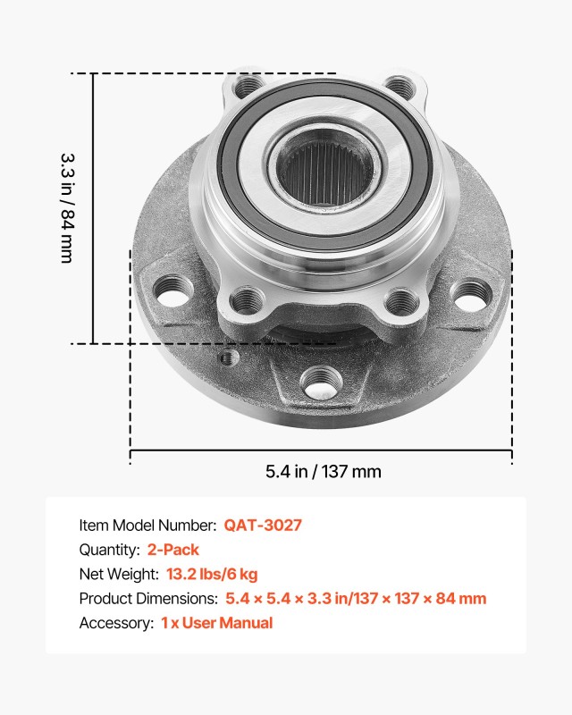 VEVOR Σετ Εμπρόσθιου Ρουλεμάν & Κόμβου (137 x 137 x 84 mm) για Audi...