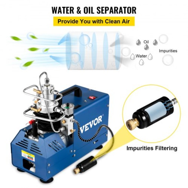 VEVOR  Συμπιεστής Υψηλής Πίεσης 4500PSI/30MPA/300BAR, 1800W 220V, Αυτόματη Διακοπή για Αεροβόλα & Καταδυτικές Φιάλες GYQBZDT1.8KW-9XLWV2