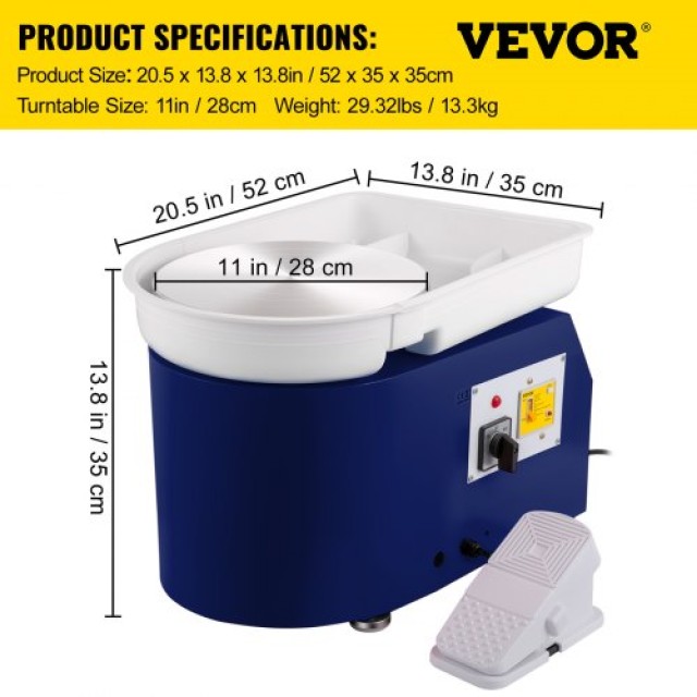 Κεραμικός Τροχός VEVOR 11 350W με Ρυθμιζόμενη Ταχύτητα και Αποσπώμενη Λεκάνη - Μπλε  XTXTYLPJL28CMR13PV2