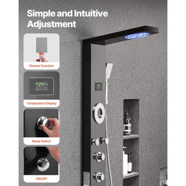 VEVOR Σύστημα Ντους Πύργου με Ανοξείδωτη Στήλη και Κεφαλή Βροχής FT...