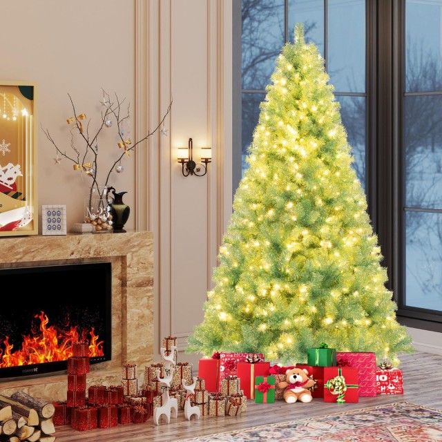 Costway Τεχνητό Χριστουγεννιάτικο Δέντρο 225 εκ. με Φωτισμό και Θερ...