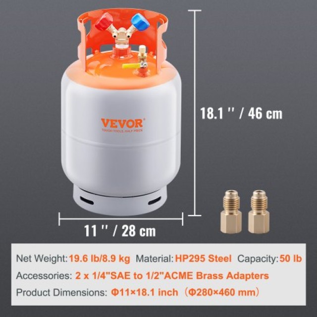 VEVOR Ανάκτηση Ψυκτικού 50lb Δεξαμενή 400 PSI Y Βαλβίδα LMHSGWFDK50...