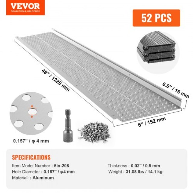 VEVOR Προστατευτικό Υδρορροής Αλουμινίου, 152mm, 52τμχ, 528cm Συνολικό Μήκος  TGGBLYC620852YXEMV0