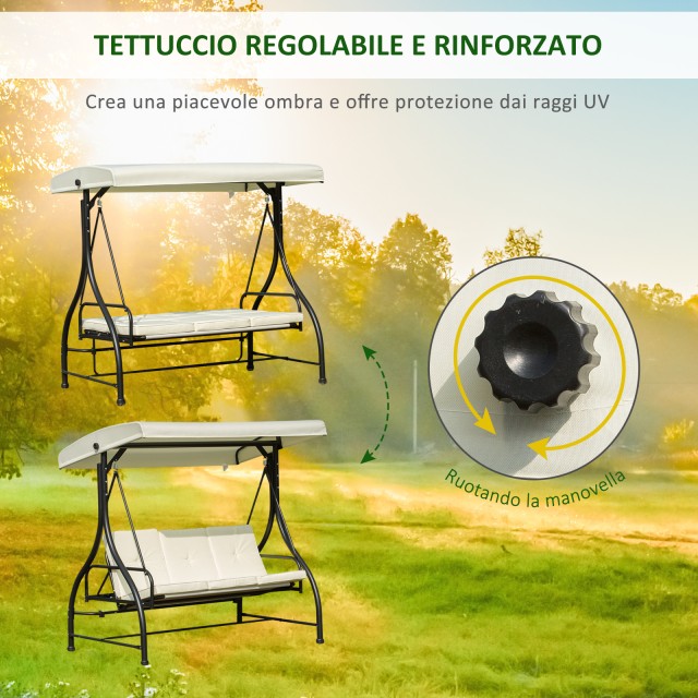 Outsunny 3-θέσιο ανακλινόμενο rocker με κουβούκλιο, κρέμα, 196 x 117 x 178 cm 84A-031