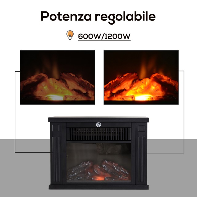 HomCom Ηλεκτρικό τζάκι δαπέδου ισχύος 600W / 1200W σε πλαστικό και μαύρο σκληρυμένο γυαλί, 34x17x25cm 820-050