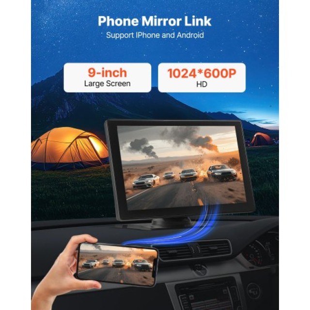 VEVOR Οθόνη Αυτοκινήτου 9 με CarPlay και Κάμερες Εμπρός/Πίσω CZZKP9...