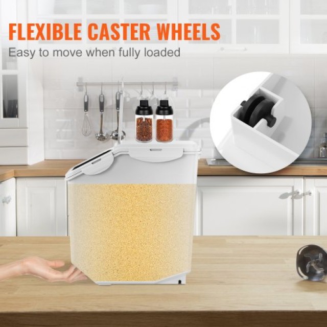 VEVOR  Δοχείο Αποθήκευσης Υλικών 2x15L με Ρόδες & Αεροστεγές Καπάκι, 2τμχ για Τροφή Κατοικιδίων, Ρύζι, Δημητριακά ZMXMX215L2CHMATLFV0