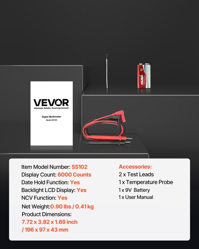 VEVOR Πολυλειτουργικό Ψηφιακό Πολύμετρο TRMS, 6000 Μετρήσεις, Διαστ...