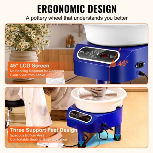 Κεραμικός Τροχός VEVOR 10 με Πεντάλ & Οθόνη Αφής 350W 3 Πόδια Μπλε  ZQLPJSJS10YC01YWVV2