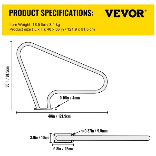 VEVOR Κάγκελο Πισίνας 48x36 Ανοξείδωτο Ατσάλι 250LBS Ασημί Αντιδιαβρωτικό με Μπλε Κάλυμμα & Βίδες  BXGYCFS3W48X36YC1V0
