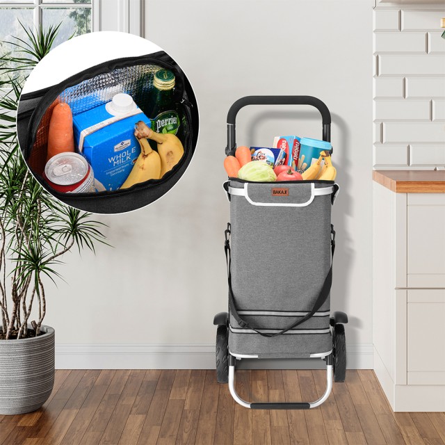BAKAJI Πτυσσόμενο Καρότσι Αγορών 56L Γκρι με Θερμική Τσάντα και Λου... BAKAJI Πτυσσόμενο Καρότσι Αγορών 56L Γκρι με Θερμική Τσάντα και Λου...