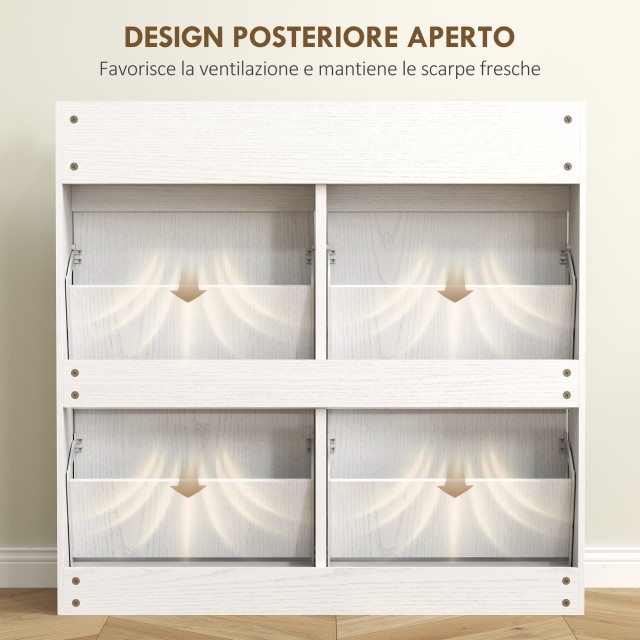 HOMCOM Λευκή Ξύλινη Σκαρπιέρα 98x19.2x95.3 cm με 4 Ριμπάτα και 2 Συ...