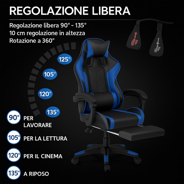 BAKAJI Καρέκλα Gaming Δερματίνη Μαύρο και Μπλε Ανακλινόμενη για Γραφείο Δωμάτιο 02842363