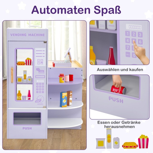 Costway Ξύλινο Παιδικό Κατάστημα με Πλαϊνό Πάγκο Μωβ 89 x 57 x 80 c...