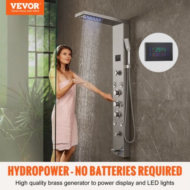 VEVOR Στήλη Ντους - Υδρομασάζ με 6 Λειτουργίες και LED από Ανοξείδω...