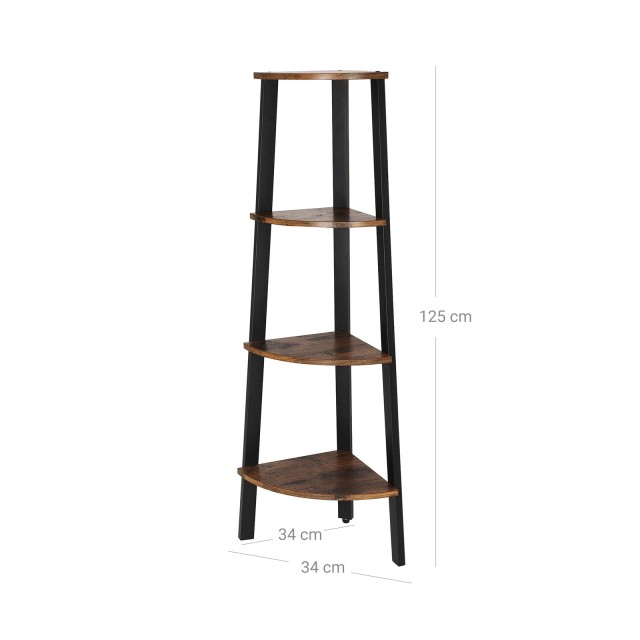VASAGLE Γωνιακή Ραφιέρα Βιομηχανικού Στυλ 33.9x33.9x124.5cm με 4 Ράφια σε Μαύρο και Καφέ LLS34X