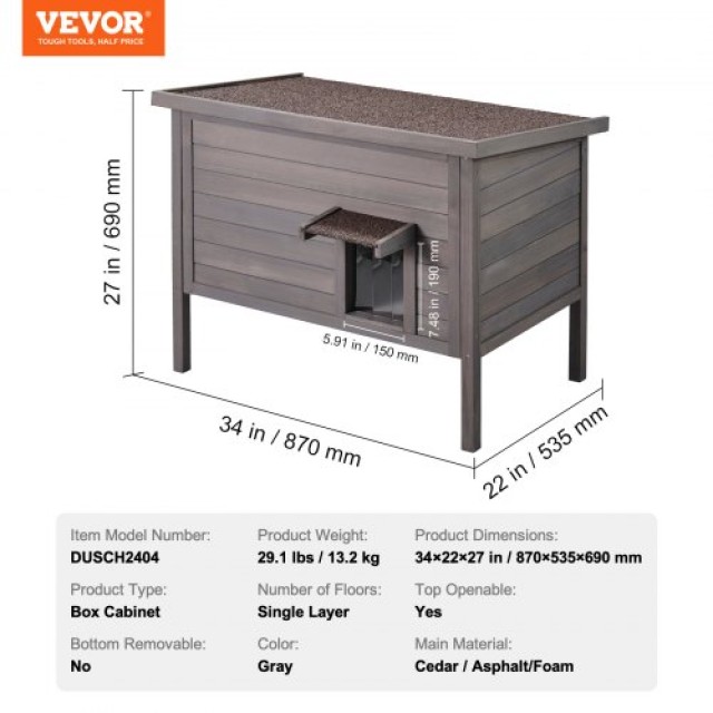 Ξύλινο Σπίτι Γάτας VEVOR με Στέγη & Πόρτες PVC  XJSMZMBHSDCS0RYZXV0