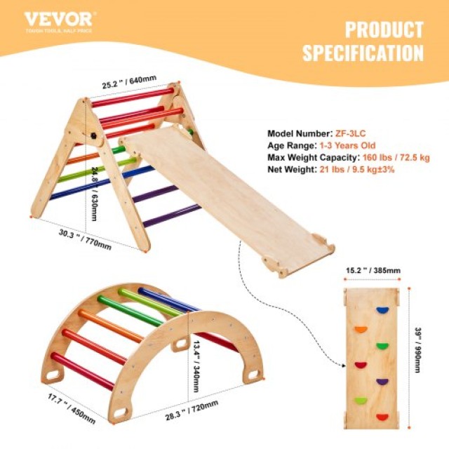 VEVOR Ξυλινά Αναρριχητικά Παιχνίδια 5 σε 1 Montessori με Τρίγωνη Ράμπα και Επιφάνεια Αναρρίχησης SJTZSJTCSLM0EPNJ6V0