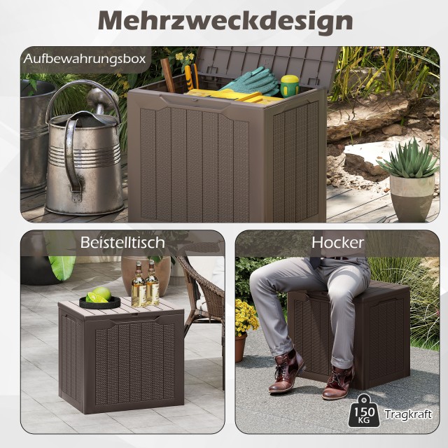 Costway Εξωτερική Αποθηκευτική Κουτί Ρατάν 96L Καφέ με Κλείδωμα NP1...