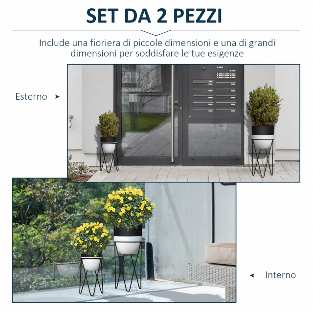 Ζαρντινιέρα Σετ 2 τεμαχίων με Μεταλλική Βάση για Φυτά Εσωτερικού κα...