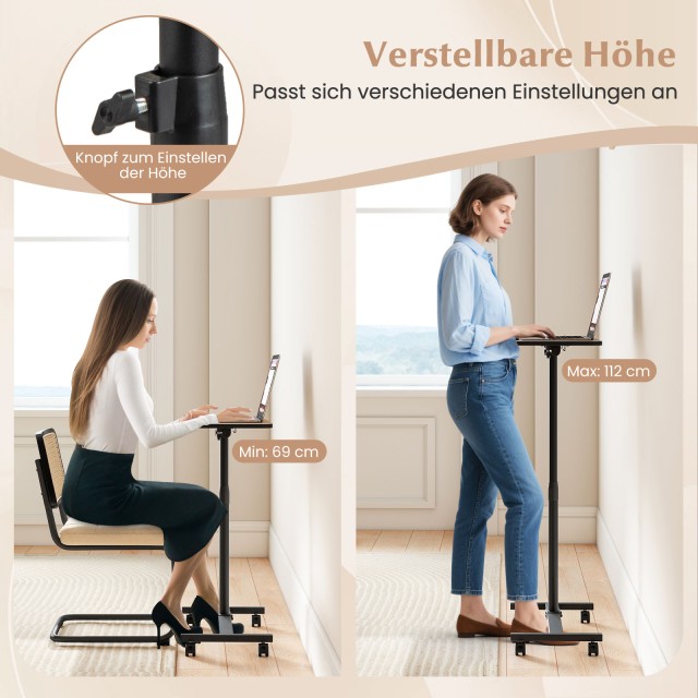 Costway Ρυθμιζόμενο Τραπέζι Κρεβατιού με Ρόδες, Κλίση & Περιστροφή ...