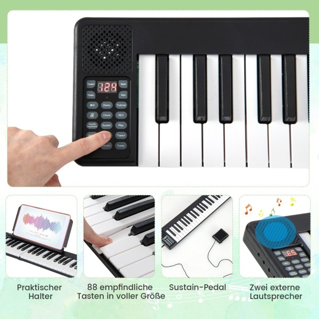 Costway  Φορητό Ψηφιακό Πιάνο 88 Πλήκτρων με Bluetooth & MIDI Υποστήριξη MU10097DE-DK