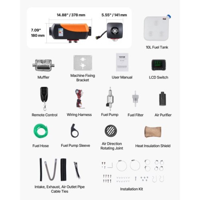 VEVOR Προθερμαντήρας Diesel 8 kW 12-24V με Δοχείο Καυσίμου 10L ZCJR...
