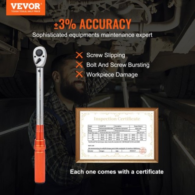 VEVOR  Κλειδί Ροπής 1/2, 10-150ft.lb/14-204n.m, Διπλής Κατεύθυνσης, Σετ με Προσαρμογείς & Προέκταση DJSNLBSKDSSZNLNIVV0