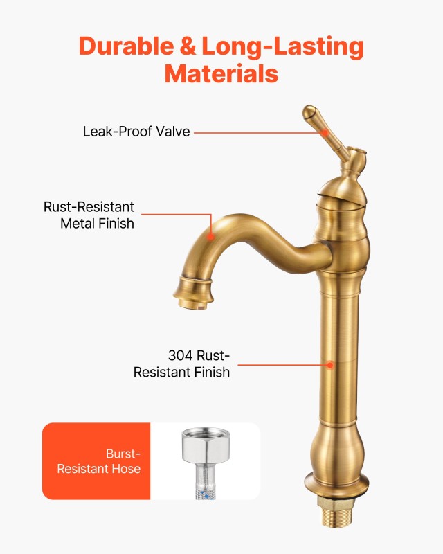 VEVOR Μονό Χειριστήριο Μπαταρίας Νιπτήρα - Ύψος Ροής 8.27 ίντσες, Δ...
