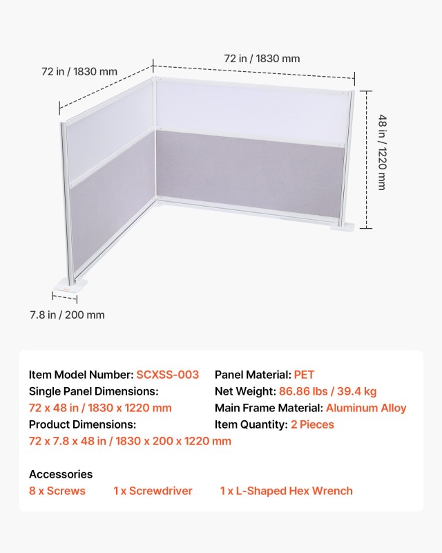 VEVOR Διαχωριστικά Γραφείου με Παράθυρα Ακρυλικού, 2-Pack, 1.83m x ...