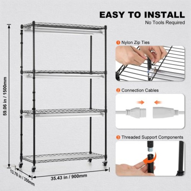 VEVOR  Ράφι Φυτών με Φώτα Ανάπτυξης 4 Επιπέδων 180W 150cm Ύψος GNZW...