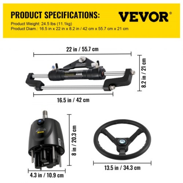 Σετ Υδραυλικής Τιμονιέρας VEVOR 300HP για Σκάφη  YYDJHK6400A-3TJ16V0