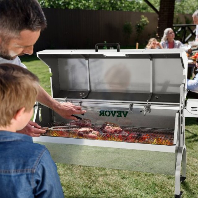 VEVOR  Αρνί Σούβλα, 60kg, Ανοξείδωτο, 40W Μοτέρ, Ρυθμιζόμενο Ύψος, Κλειδωτές Ρόδες, Κάλυμμα, Εξωτερική Ψησταριά.  KYLYCDZ48220V8QO7V2