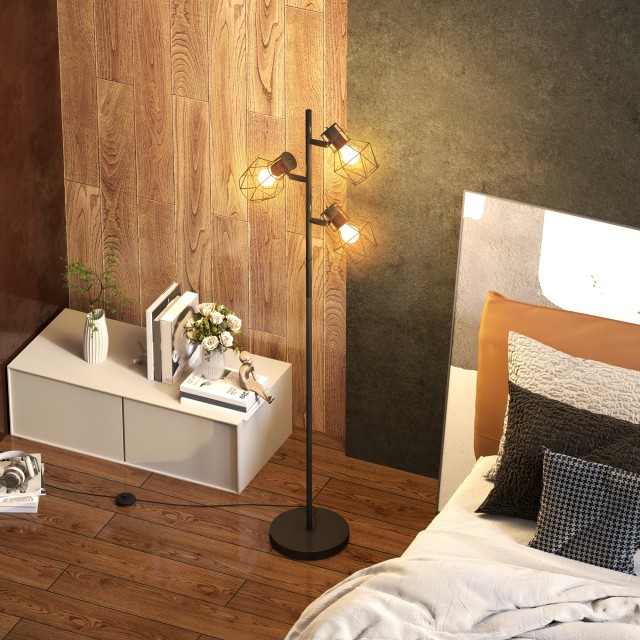 HOMCOM  Λάμπα Δαπέδου 40W με 3 Ρυθμιζόμενα Φώτα και Διακόπτη με Κουμπί, από Μέταλλο, 41x28x169 εκ., Μαύρο  B31-492V90BK