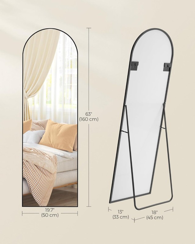 SONGMICS Καθρέφτης Δαπέδου 160x50 cm με Αψιδωτό Μαύρο Αλουμινένιο Π...