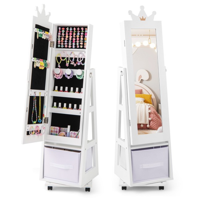 Costway Παιδικός Περιστρεφόμενος Καθρέφτης-Κοσμηματοθήκη με Ράφια Λ...