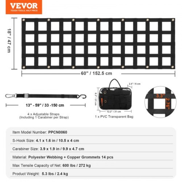 VEVOR  Δίχτυ Πορτμπαγκάζ Φορτηγού 60 x 18  WMWWMESH6018TTIAPV0