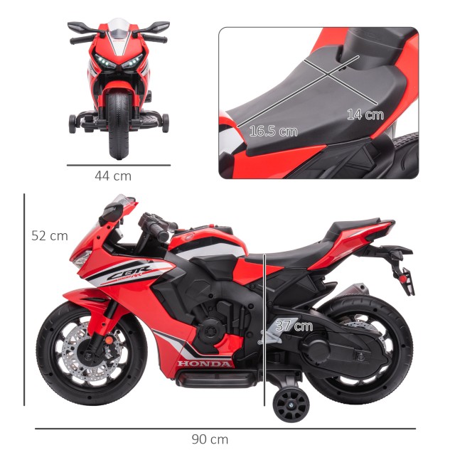 HOMCOM Ηλεκτρική Μοτοσικλέτα για Παιδιά με Άδεια HONDA Επαναφορτιζόμενη Μπαταρία 6V Ταχύτητα 3km/h Κόκκινο 370-227V90RD