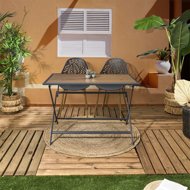 Home Deco Factory Μαύρο Μεταλλικό Τραπέζι με Ξύλινη Υφή, 110 x 71 x...