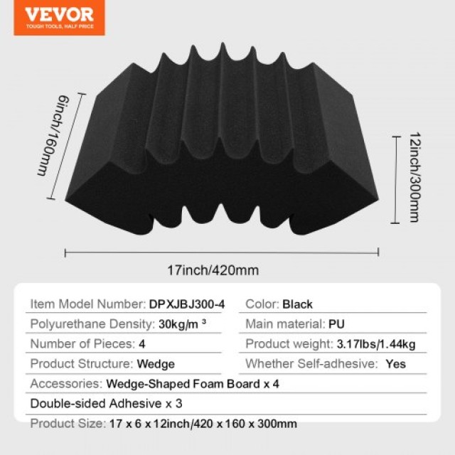 VEVOR  Σετ 4 Ακουστικών Αφρών 16.5x6.3x12 εκ με Αυτοκόλλητο για Τοίχο/Οροφή ZZSPMBHSL165BV9YJV0