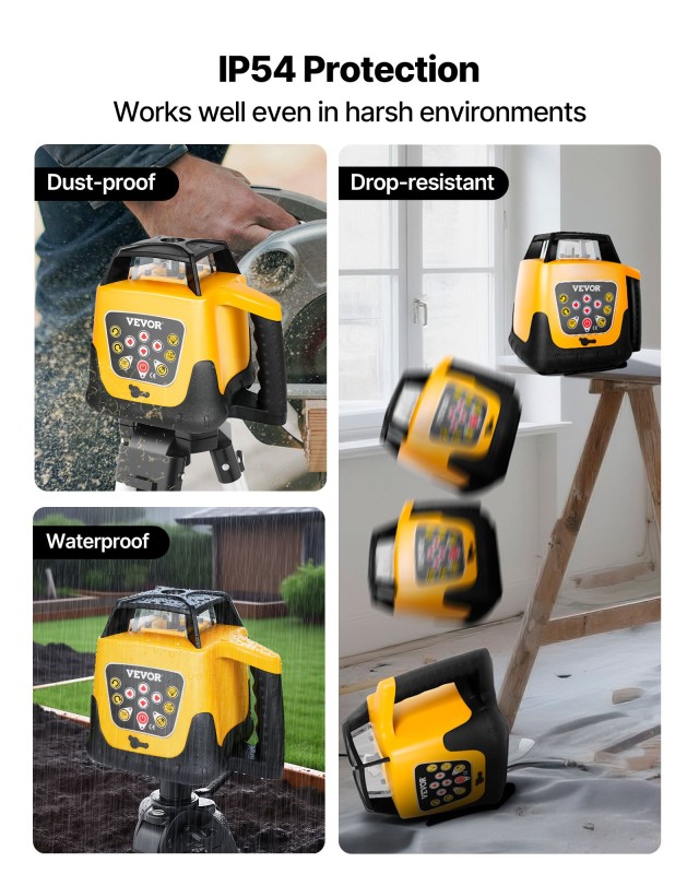 VEVOR Σετ Ροταριακού Λέιζερ με Κόκκινη Δέσμη 300μ, Ρυθμιζόμενη Κλίσ...