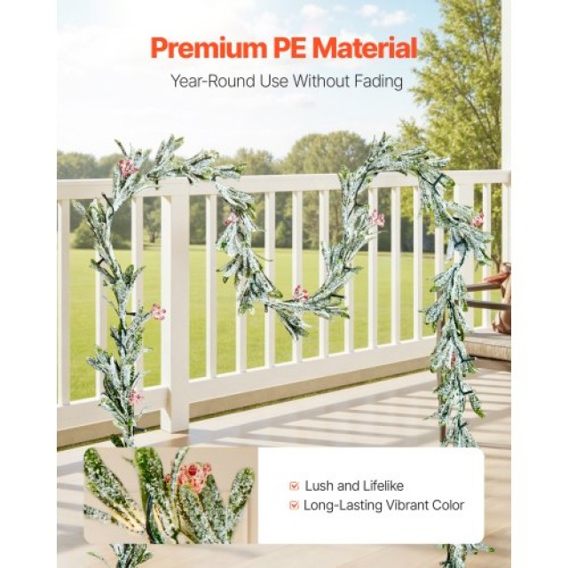 VEVOR 9ft Χριστουγεννιάτικη Γιρλάντα με Κληματσίδες, Μούρα, Φύλλα Ε...