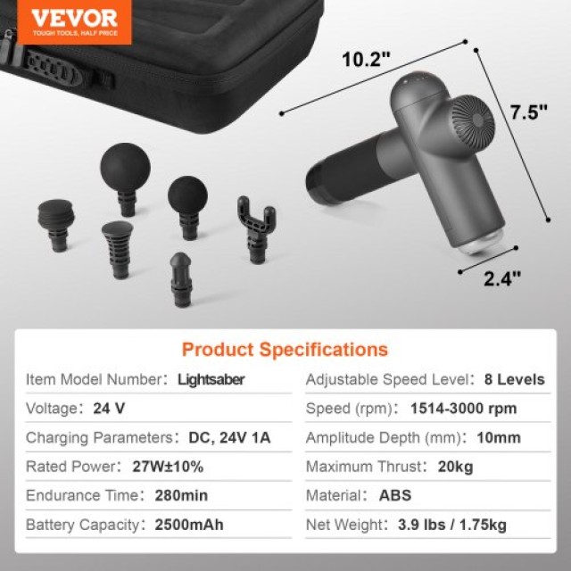VEVOR Πιστόλι Μασάζ με 8 Ταχύτητες και 6 Κεφαλές  JMQ3200RPMXXZUVUFV2