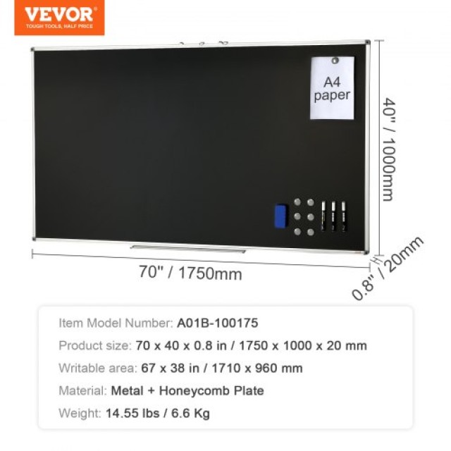 Μεγάλος Μαυροπίνακας VEVOR 70x40 με Αλουμινένιο Πλαίσιο για Γραφείο, Σπίτι και Σχολείο  HBYCXG7040ABS1S27V0