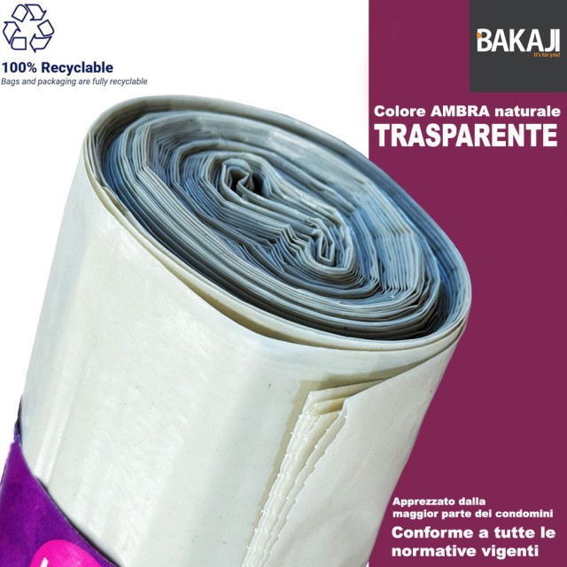 BAKAJI 50 x Μεγάλες Τσάντες Σκουπιδιών Άμπρα, Διαφανείς και Ανθεκτι...