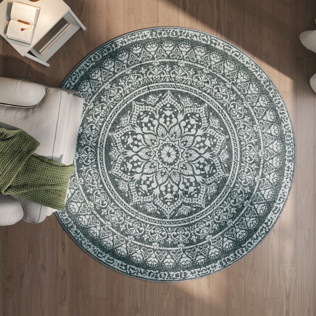 SONGMICS Στρογγυλό Χαλί Boho Στυλ Ανθρακί Γκρι 160x160cm TAR052G02